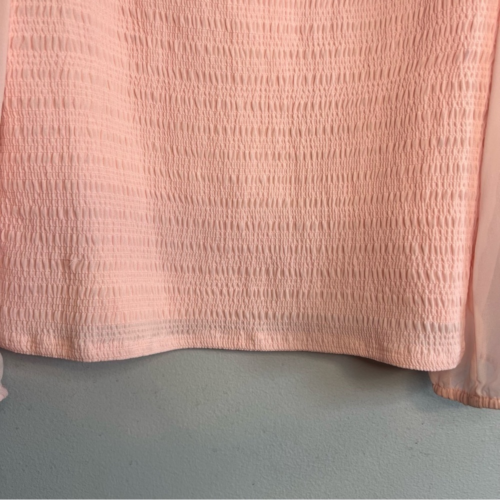 Halogen Womens Blouse Smocked Puff Chiffon Sleeve Pink Sz XL Flowy Contemporary - Picture 4 of 10